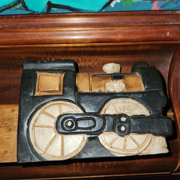 Hand Carved Wood Train Engine Votive Tealight Candle Holder Railroadiana Decor - Picture 3 of 7